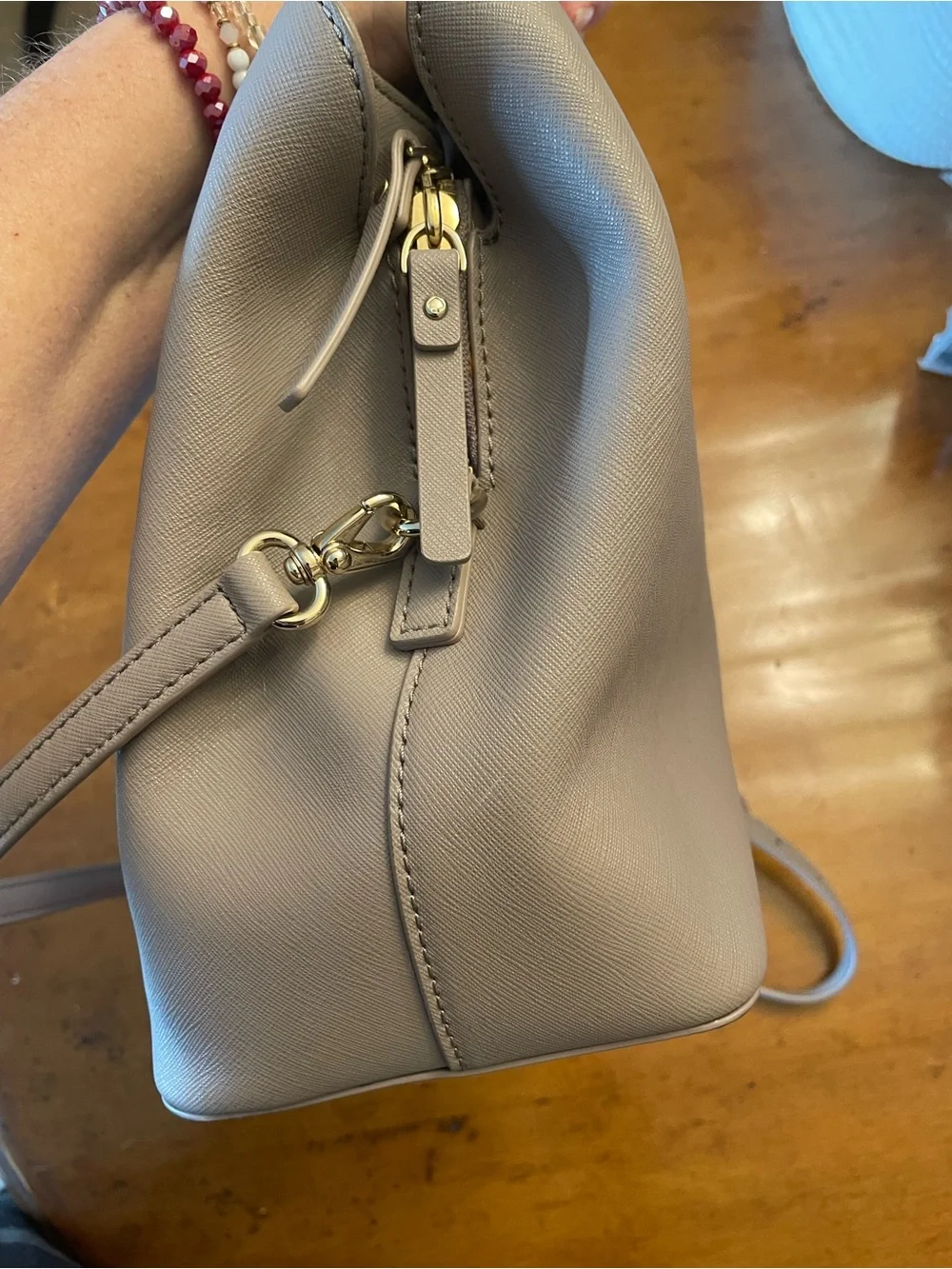 kate spade pebble leather satchel in taupe gray